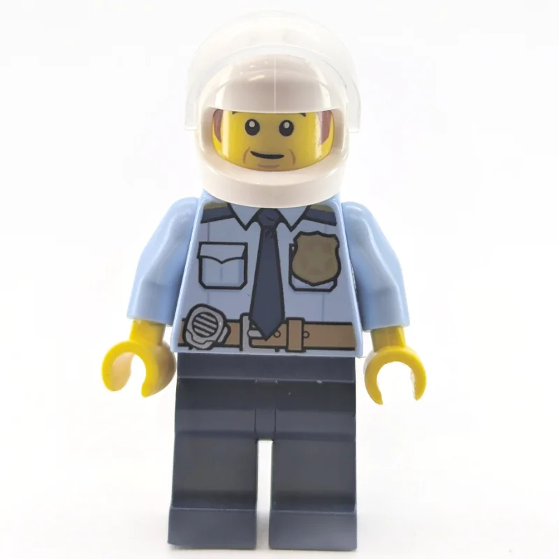 Police Officer - Bright Light Blue Torso, Dark Blue Legs, White Helmet