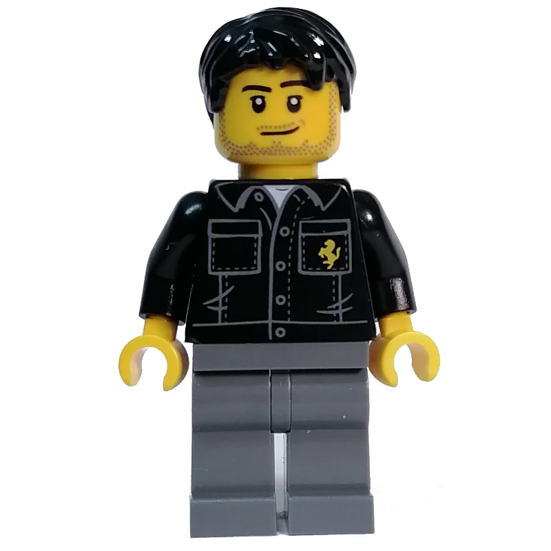Race Driver - Black Torso, Dark Bluish Grey Legs, Black Hair
