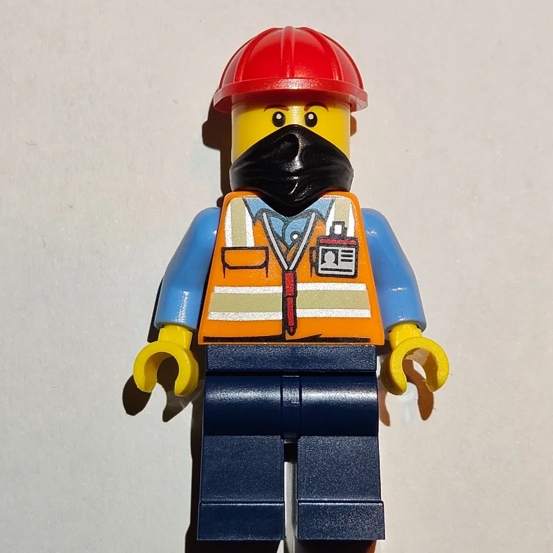 Construction Worker - Orange Torso, Dark Blue Legs, Red Helmet, Black Bandana