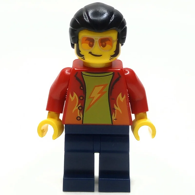 Man, Red Jacket, Dark Blue Legs, Orange Glasses