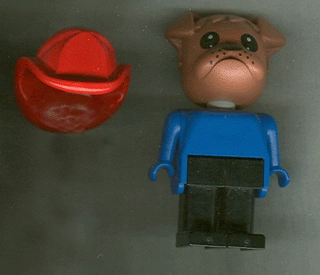 Bertie Bulldog, Brown Head, Blue Torso, Black Legs, Red Fire Helmet