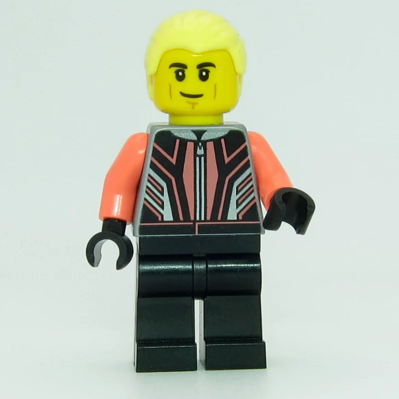 Race Driver - Flat Silver Torso, Coral Arms, Black Legs, Bright Light Yellow Hair