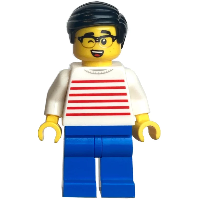 White Striped Torso, Blue Legs, Black Hair