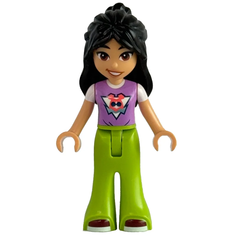 Liann - Medium Lavender Top, Lime Pants, Smile