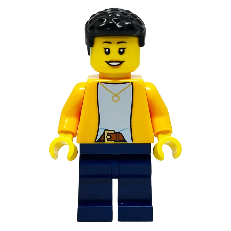 Bright Orange Torso, Dark Blue Legs, Black Hair, Hearing Aid