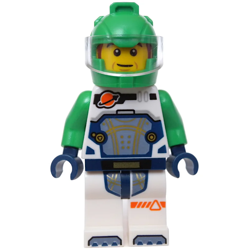 Astronaut, White Spacesuit, Bright Green Helmet, Reddish Brown Sideburns