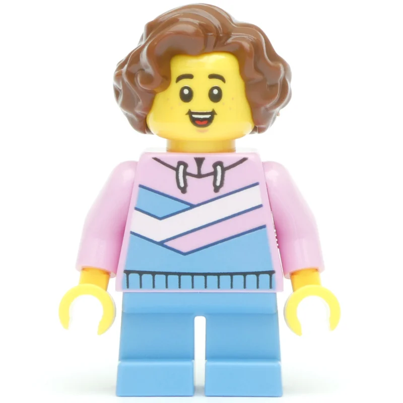 Kid, Bright Pink Torso, Bright Light Blue Legs, Reddish Brown Hair