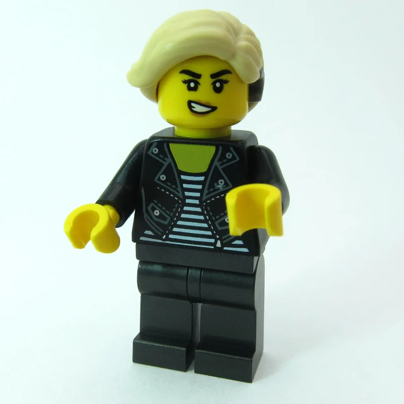 Woman, Black Jacket, Pearl Titanium Legs, Hearing Aid
