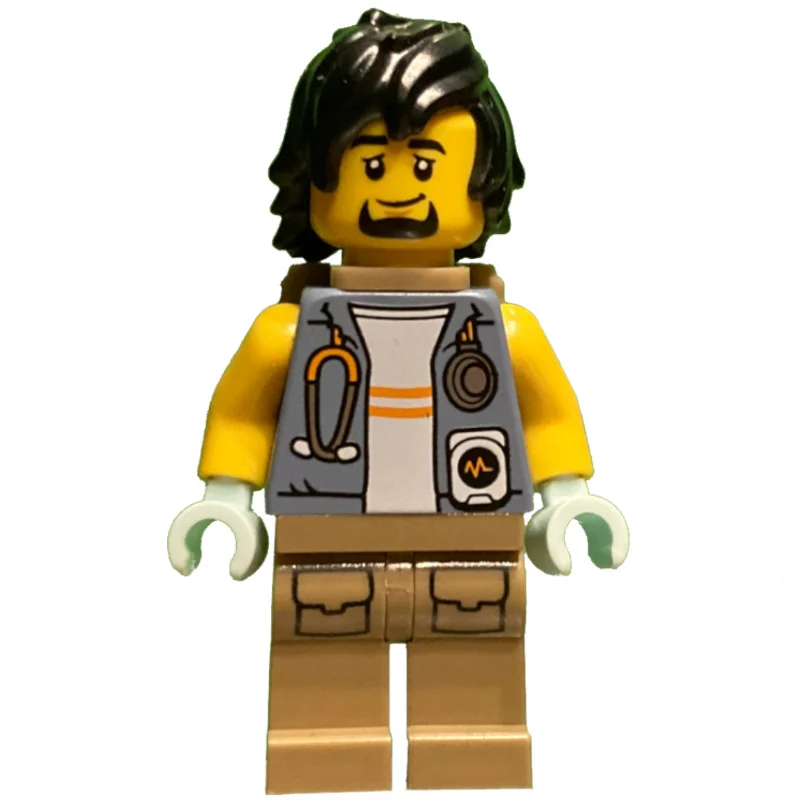 Vet, Sand Blue Jacket, Dark Tan Legs, Black Hair and Goatee, Backpack