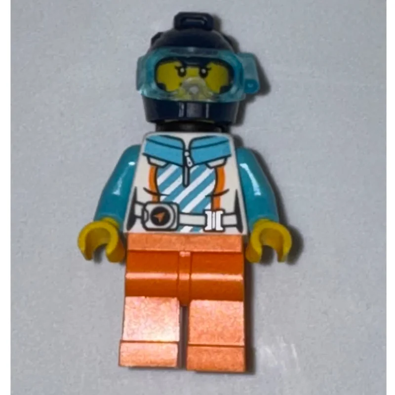 Diver, White, Medium Azure, and Orange Wetsuit, Black Airtanks, Dark Blue Helmet