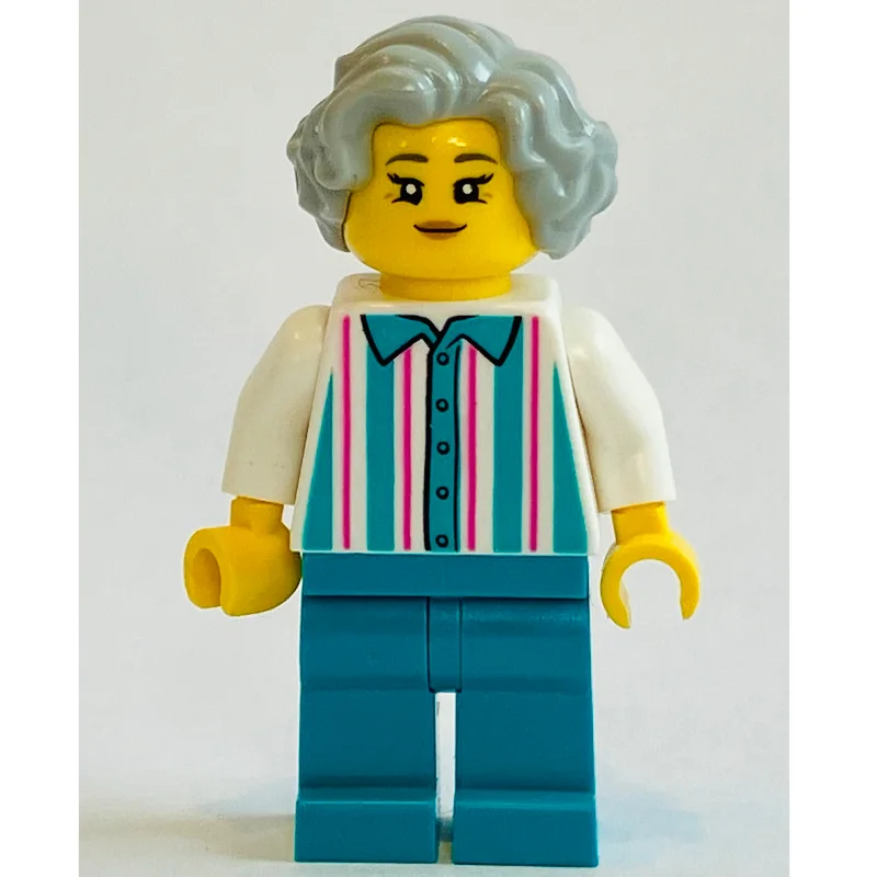 White Stripes Torso, Dark Turquoise Legs, Light Bluish Grey Hair