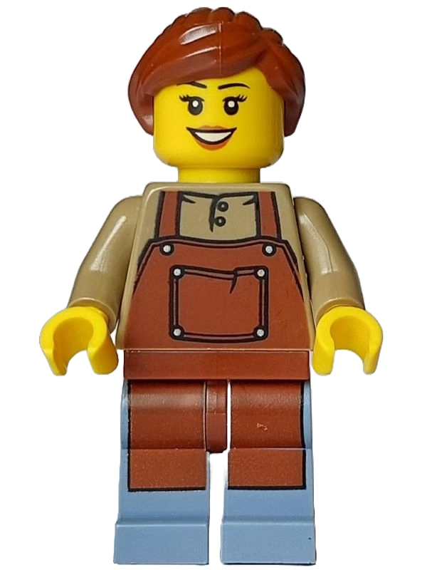 Florist, Dark Tan Torso, Sand Blue Legs, Reddish Brown Apron, Reddish Brown Hair