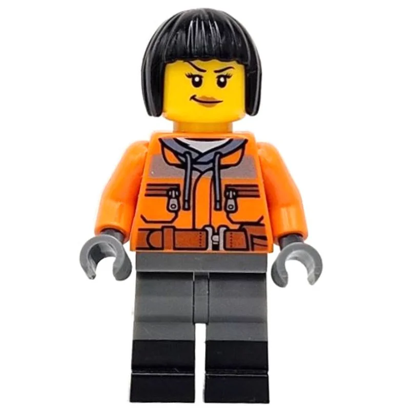 Train Worker, Orange Torso, Dark Bluish Grey Legs, Black Boots, Black Hair