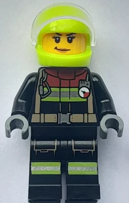 Firefighter, Black Fire Suit, Vibrant Yellow Standard Helmet, Visor