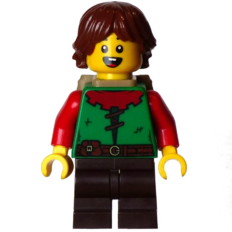 Elf, Green Torso, Dark Brown Legs, Reddish Brown Hair, Backpack