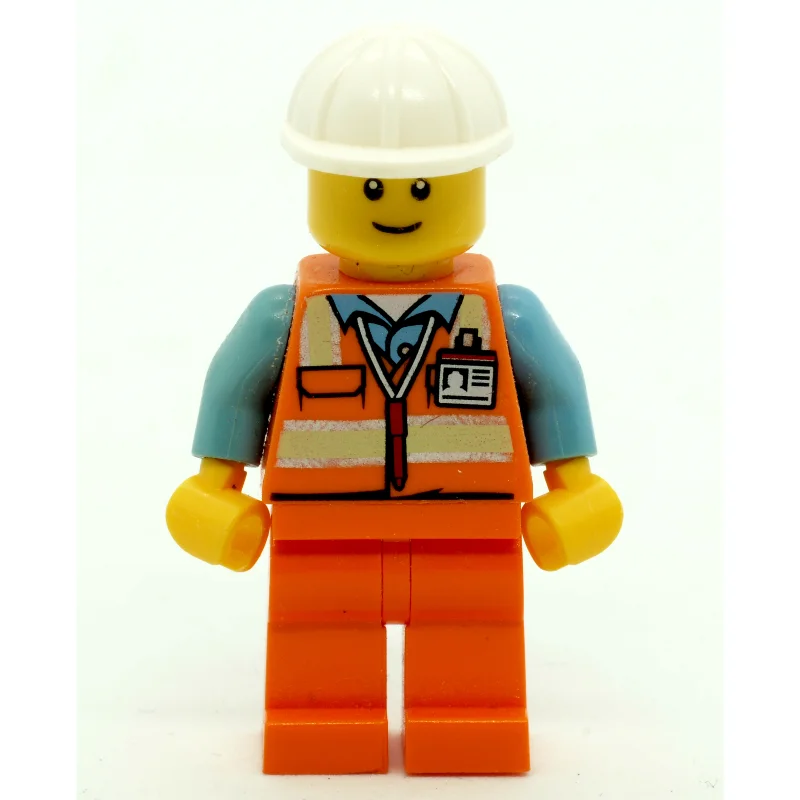 Construction Worker, Orange Safety Vest, White Hard Hat