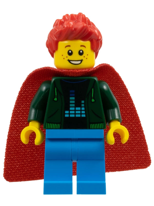 Super Hero, Dark Green Torso, Dark Azure Legs, Red Hair, Cape