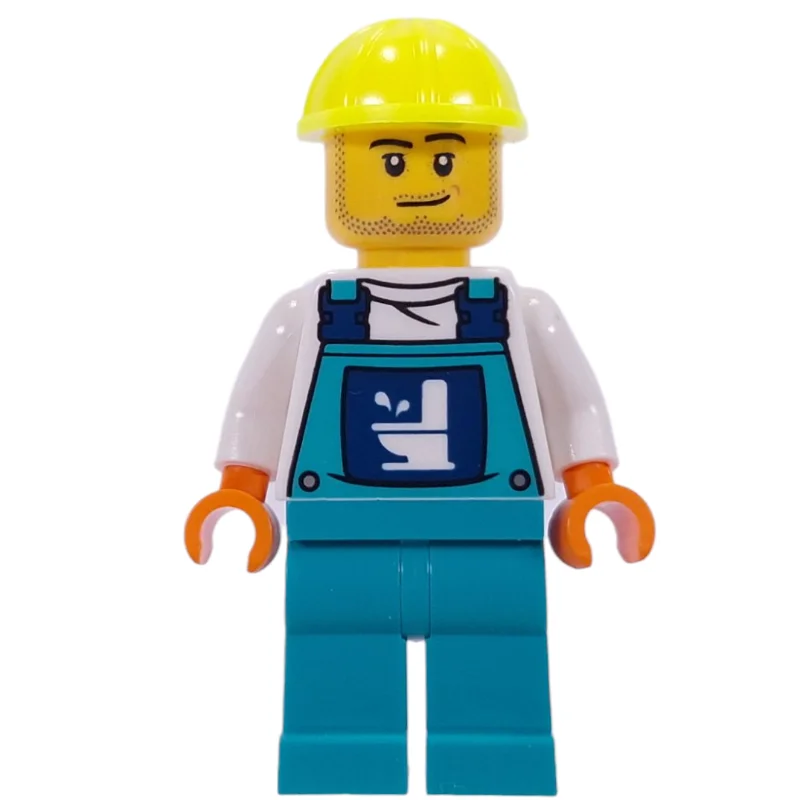 Plumber, White Shirt, Dark Turquoise Overall, Vibrant Yellow Hat