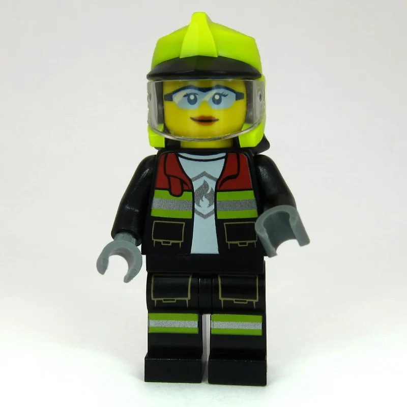 Firefighter, Black Fire Suit, Vibrant Yellow Standard Helmet, Visor, Goggles