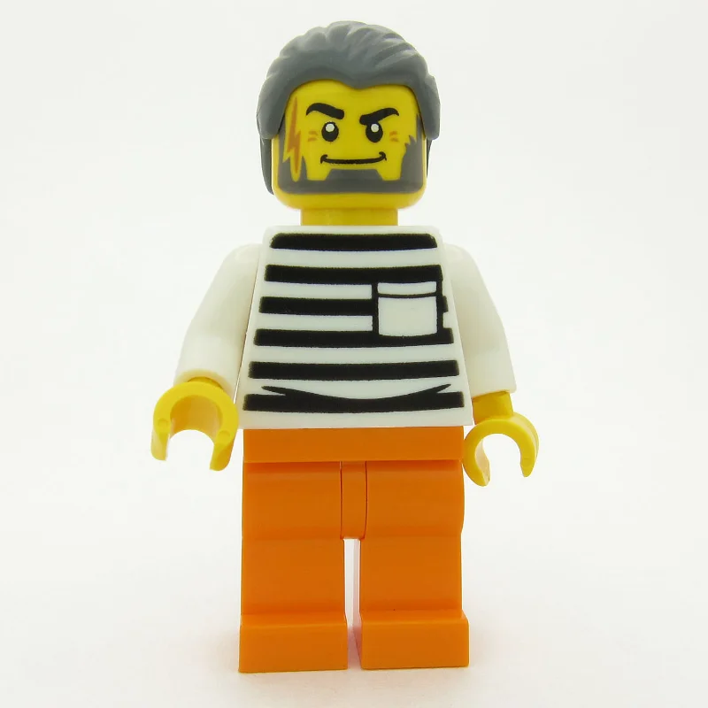 Criminal, Black and White Striped Shirt, Orange Legs, Dark Bluish Gray Hair