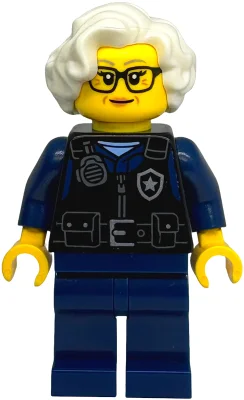 Police Officer Lina Brickle, Black Safety Vest, White Hair