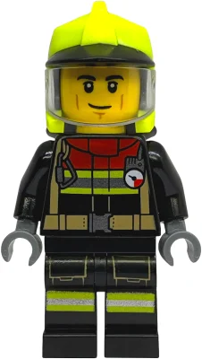 Firefighter, Black Fire Suit, Vibrant Yellow Helmet