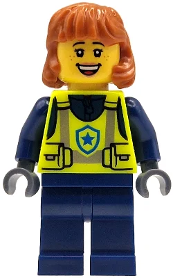 Police Officer, Vibrant Yellow Torso, Dark Blue Legs, Dark Orange Hair