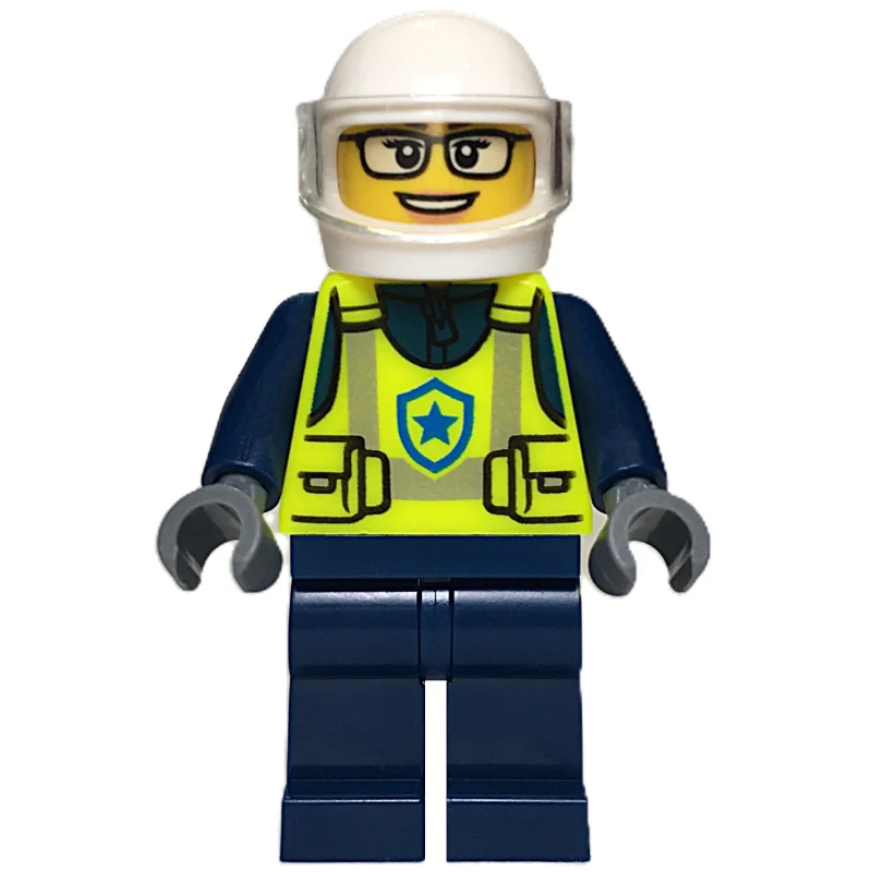 Police Officer, Vibrant Yellow Safety Vest, Dark Blue Legs, White Helmet