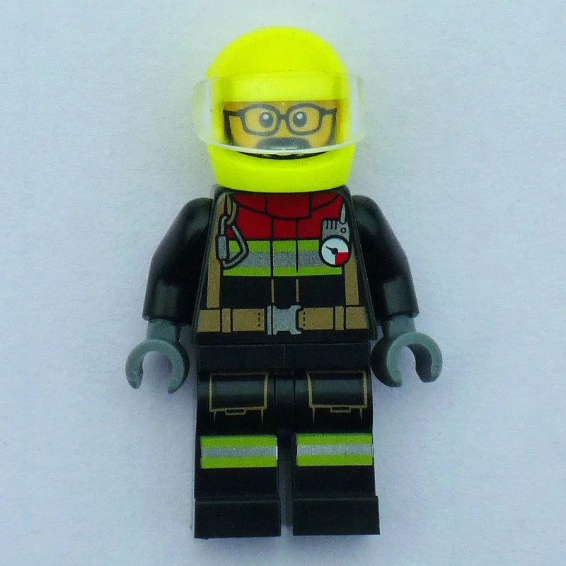 Firefighter, Black Fire Suit, Vibrant Yellow Helmet