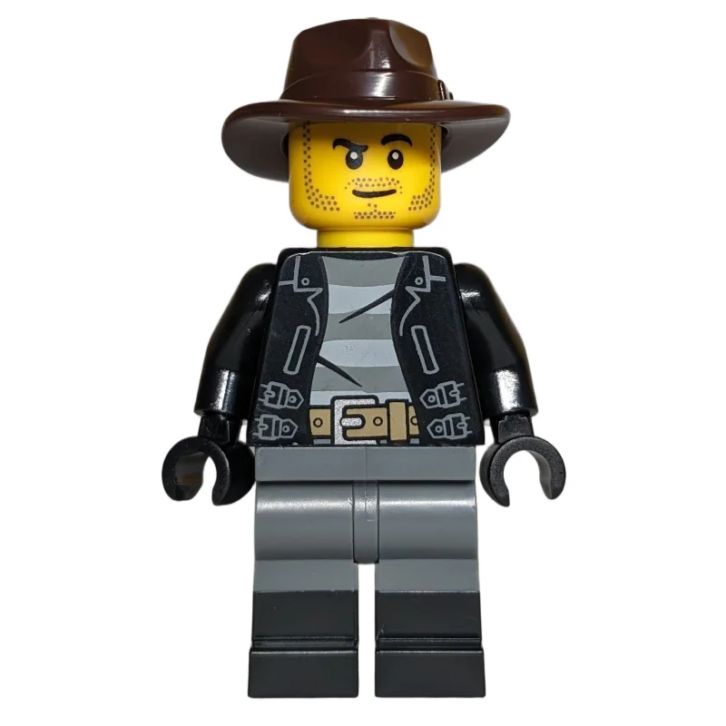 Robber, Black Torso, Dark Bluish Grey Legs, Dark Brown Fedora