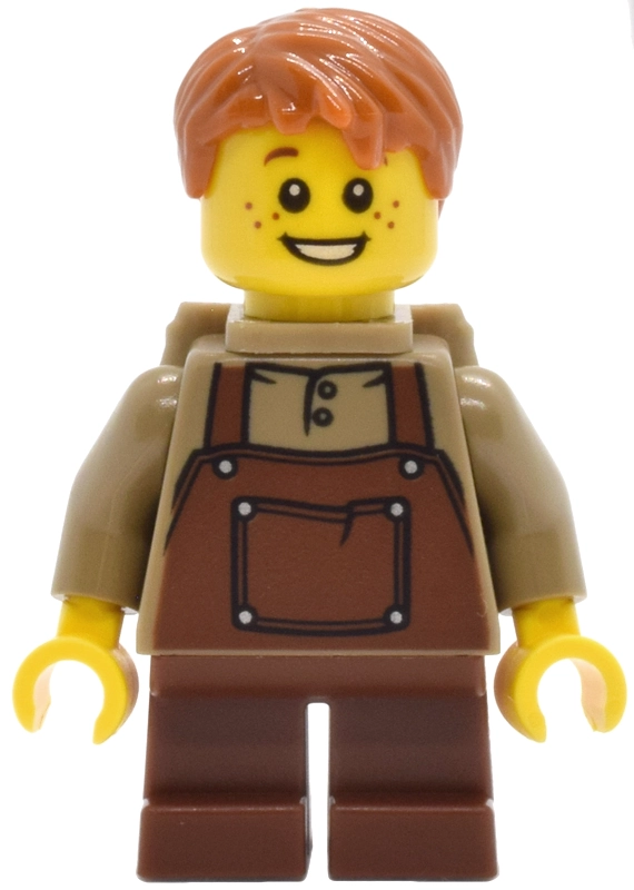 Kid, Reddish Brown Overall, Dark Orange Hair, Backpack