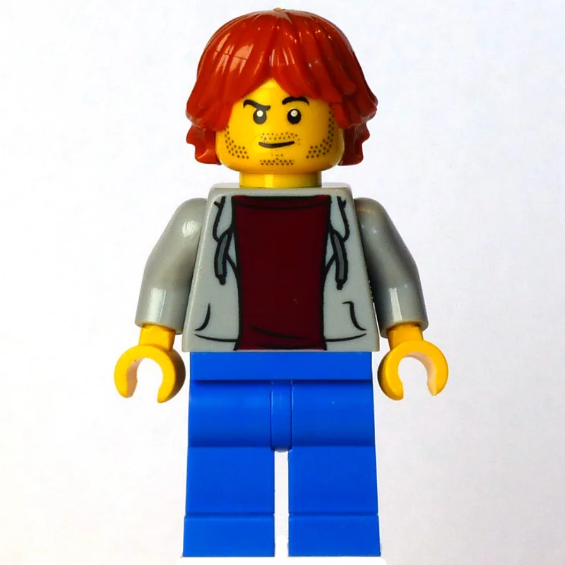 Man, Light Bluish Gray Sweater, Blue Legs, Dark Orange Hair