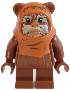 Wicket, Molded Ewok, Dark Orange Hood, Tan Face, Lines on Hood