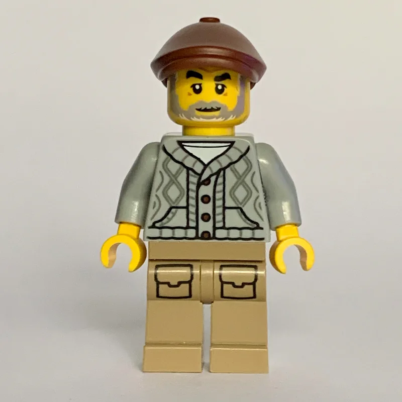 Man, Old, Light Bluish Grey Torso, Dark Tan Legs, Reddish Brown Cap