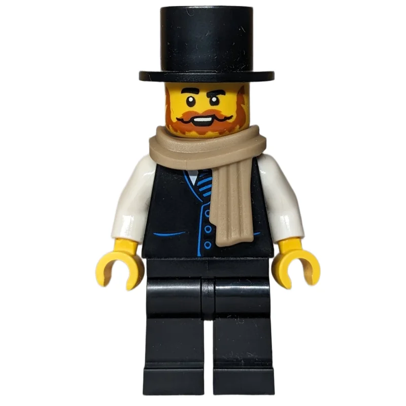 Man, Black Suit, Top Hat, Dark Tan Scarf