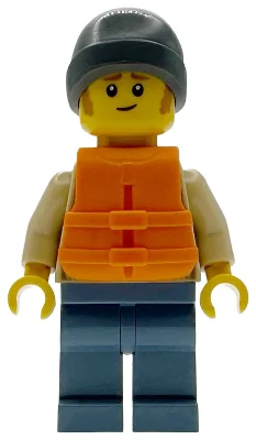 Castaway, Tan Torso, Sand Blue Legs, Dark Bluish Grey Beanie, Life Vest