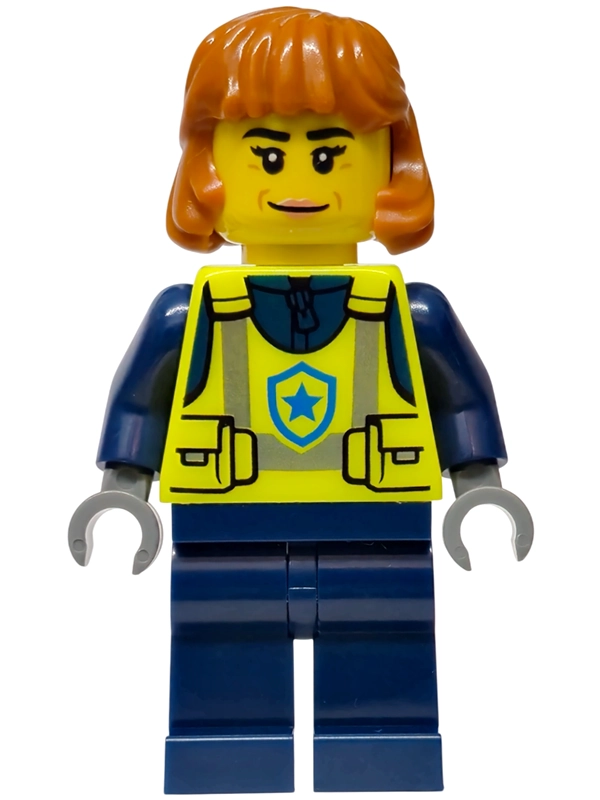 Police Officer, Vibrant Yellow Torso, Dark Blue Legs, Dark Orange Hair