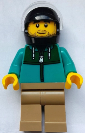 Eddie Extreme, Bike Rider, Dark Turquoise Torso, Dark Tan Legs, Black Helmet