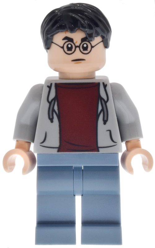 Harry Potter, Open Light Bluish Gray Jacket over Dark Red Shirt, Sand Blue Legs