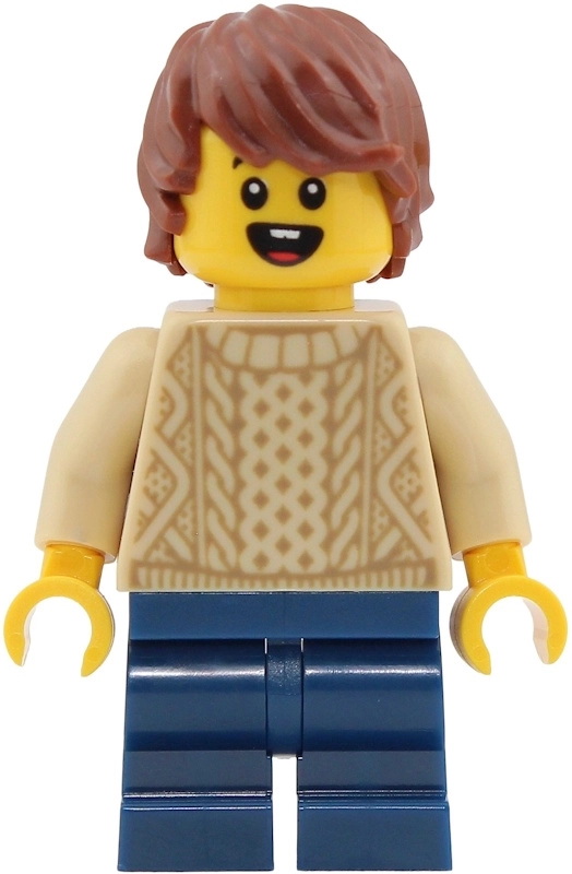 Boy, Tan Sweater, Dark Blue Medium Legs