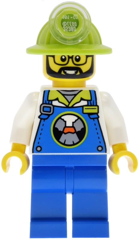 Rollercoaster Worker, Blue Overalls, Lime Miner Helmet
