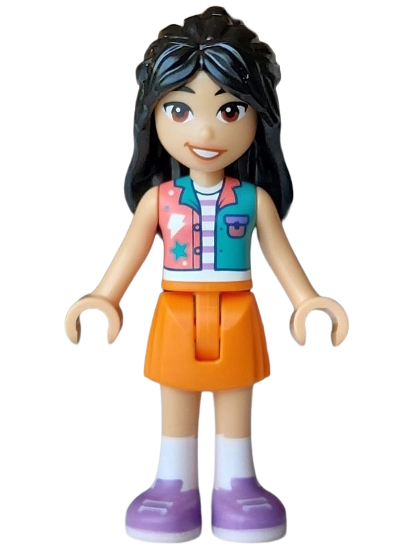Liann, Dark Turquoise Top, Orange Skirt