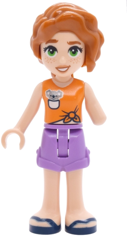 Autumn, Orange Top, Lavender Shorts