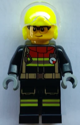 Firefighter, Black Fire Suit, Vibrant Yellow Helmet