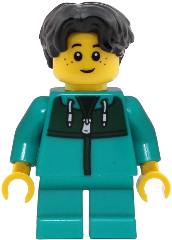 Kid, Dark Turquoise Tracksuit, Black Hair