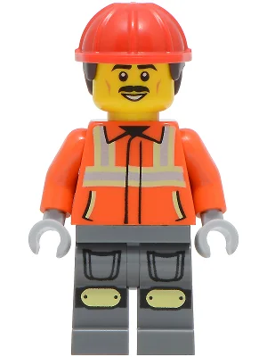 Construction Worker, Dark Orange Shirt, Dark Bluish Gray Legs, Red Hard Hat with Short Hair