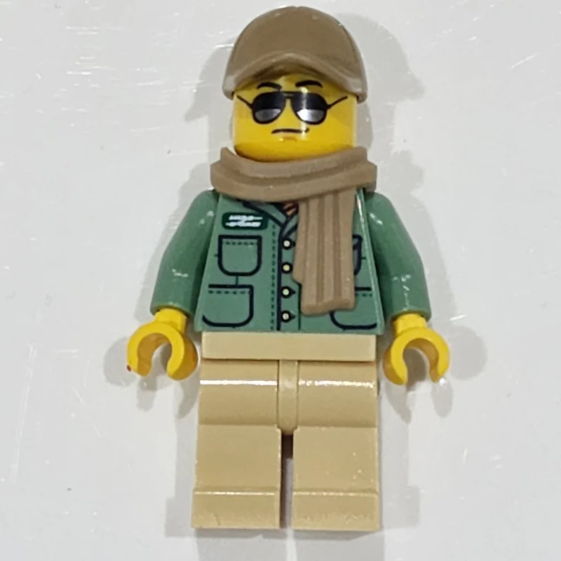 Man, Sand Green Shirt, Tan Legs, Dark Tan Cap and Scarf