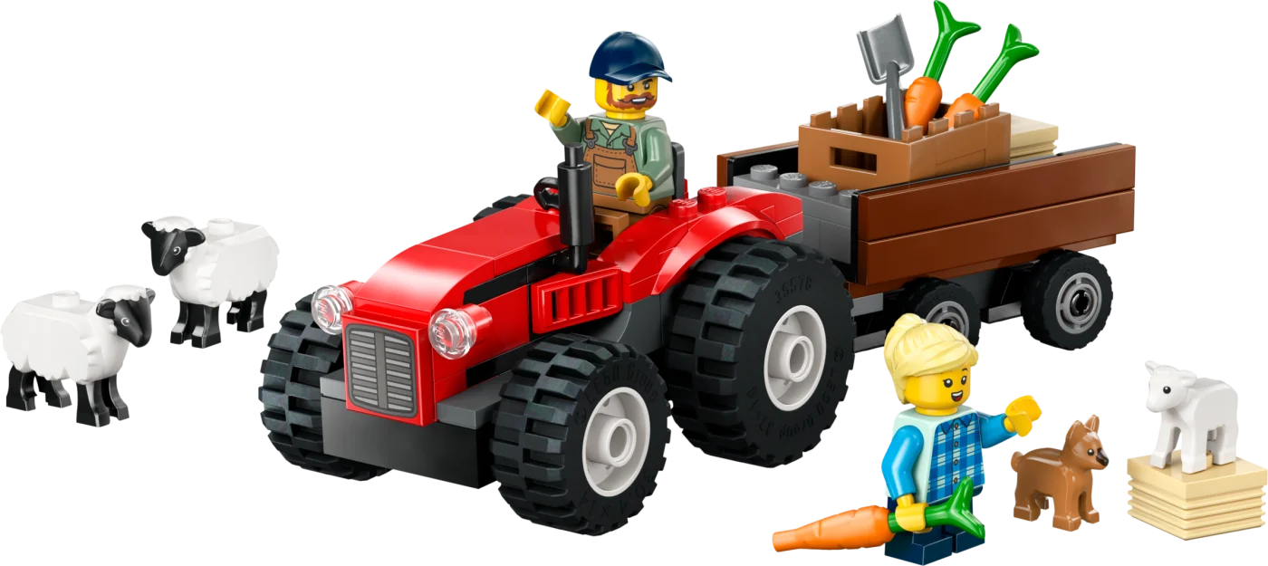 Red Farm Tractor with Trailer & Sheep
