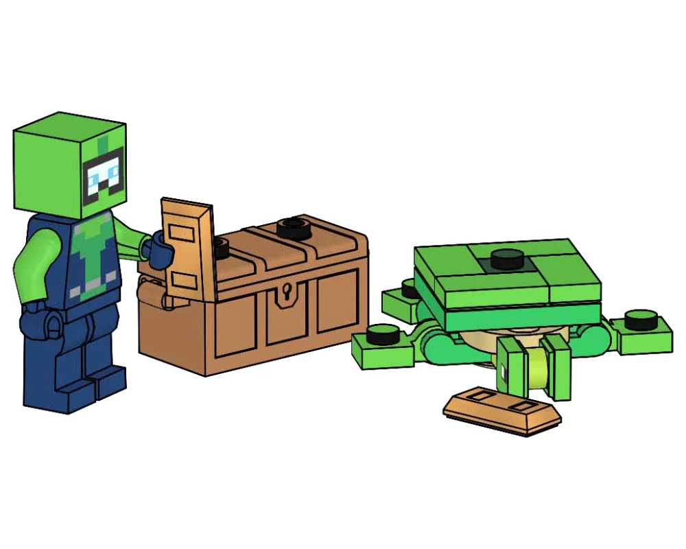 Diver with Turtle and Treasure Chest