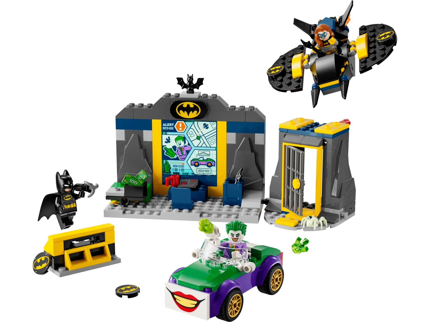 The Batcave with Batman, Batgirl and The Joker